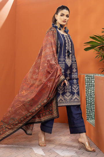 Khaadi Dull Raw Silk | Embroidered | Fabrics 3 Piece BDS240103 Navy Online Shopping